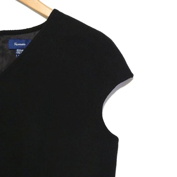 Faconnable Wool Cashmere V Neck Short Sleeve Black Midi Sheath Dress Size 14 - Picture 6 of 15